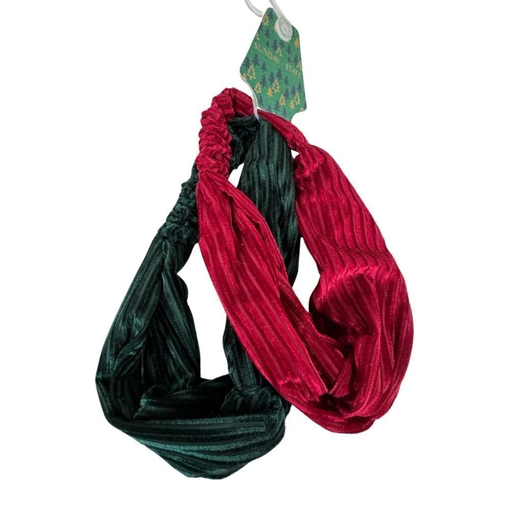 Velvet Knot Ribbed Headbands - Evergreen & Cranberry Set of 2 NWT